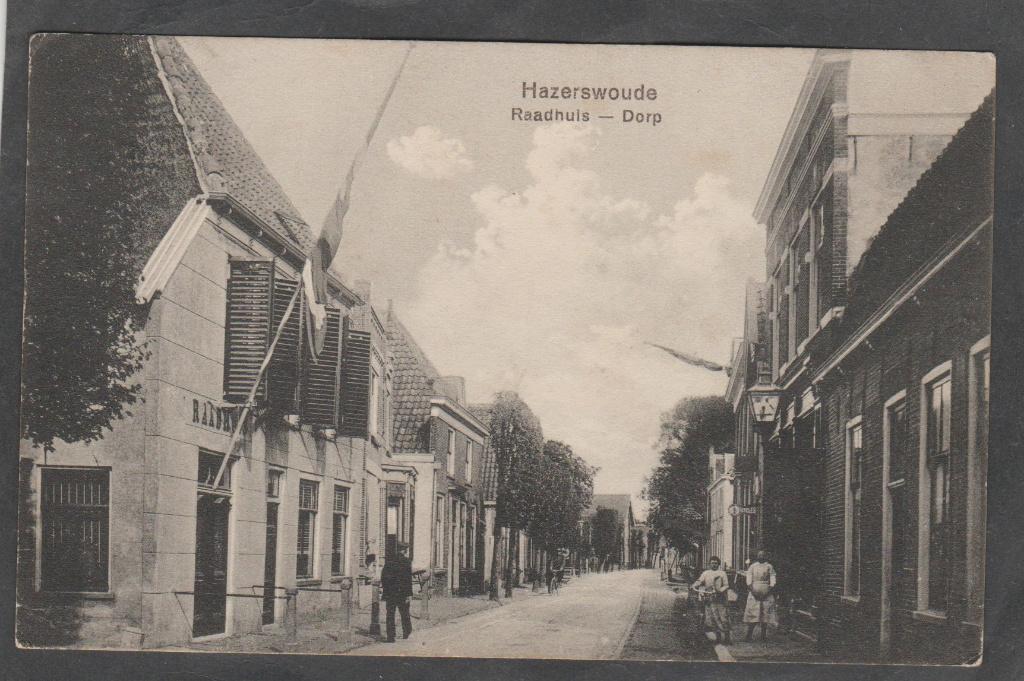 hazerswoude dorpgezicht met raadhuis, Verzenden, 1920 tot 1940, Gelopen, Zuid-Holland