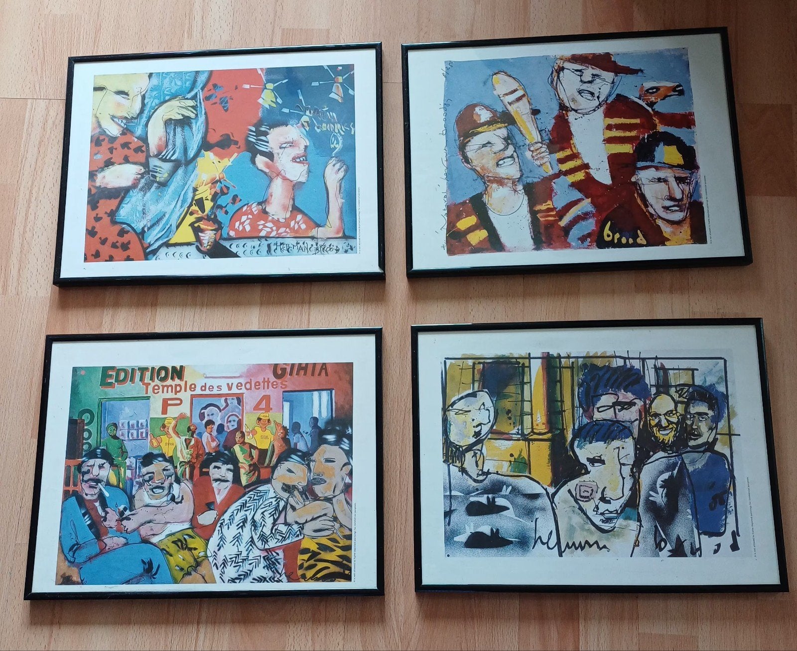 Set van 4 ingelijste kunstprints - 40 bij 30 cm, Huis en Inrichting, Woonaccessoires | Schilderijen, Tekeningen en Foto's, Ophalen