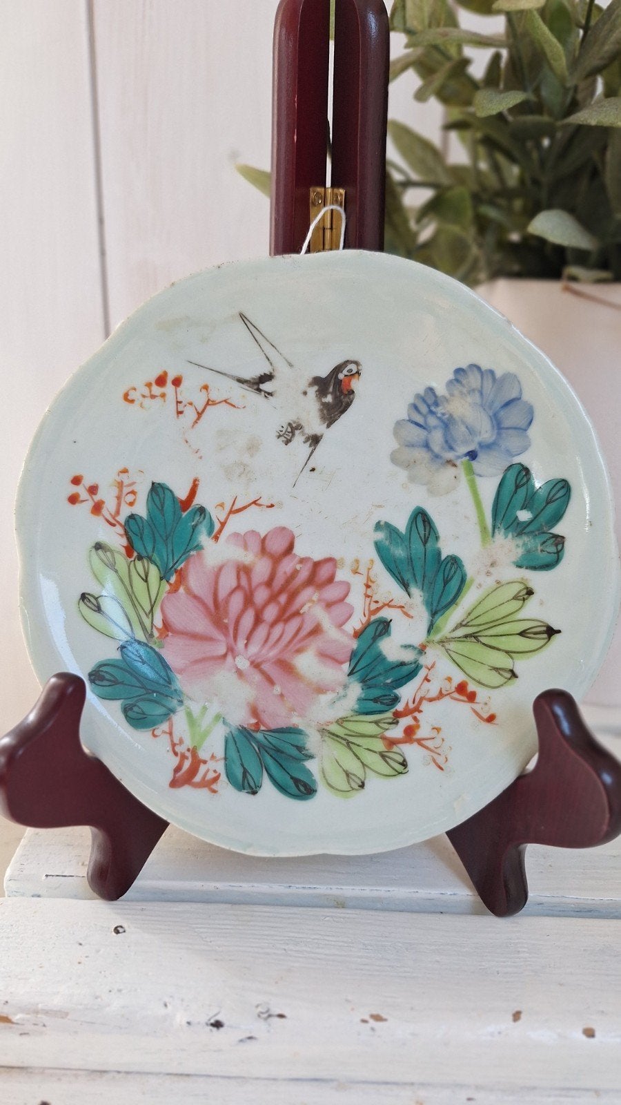 Vintage sierbordje, bloemen decor en een vogeltje, Gebruikt, Vintage, Ophalen of Verzenden, Bord(en)