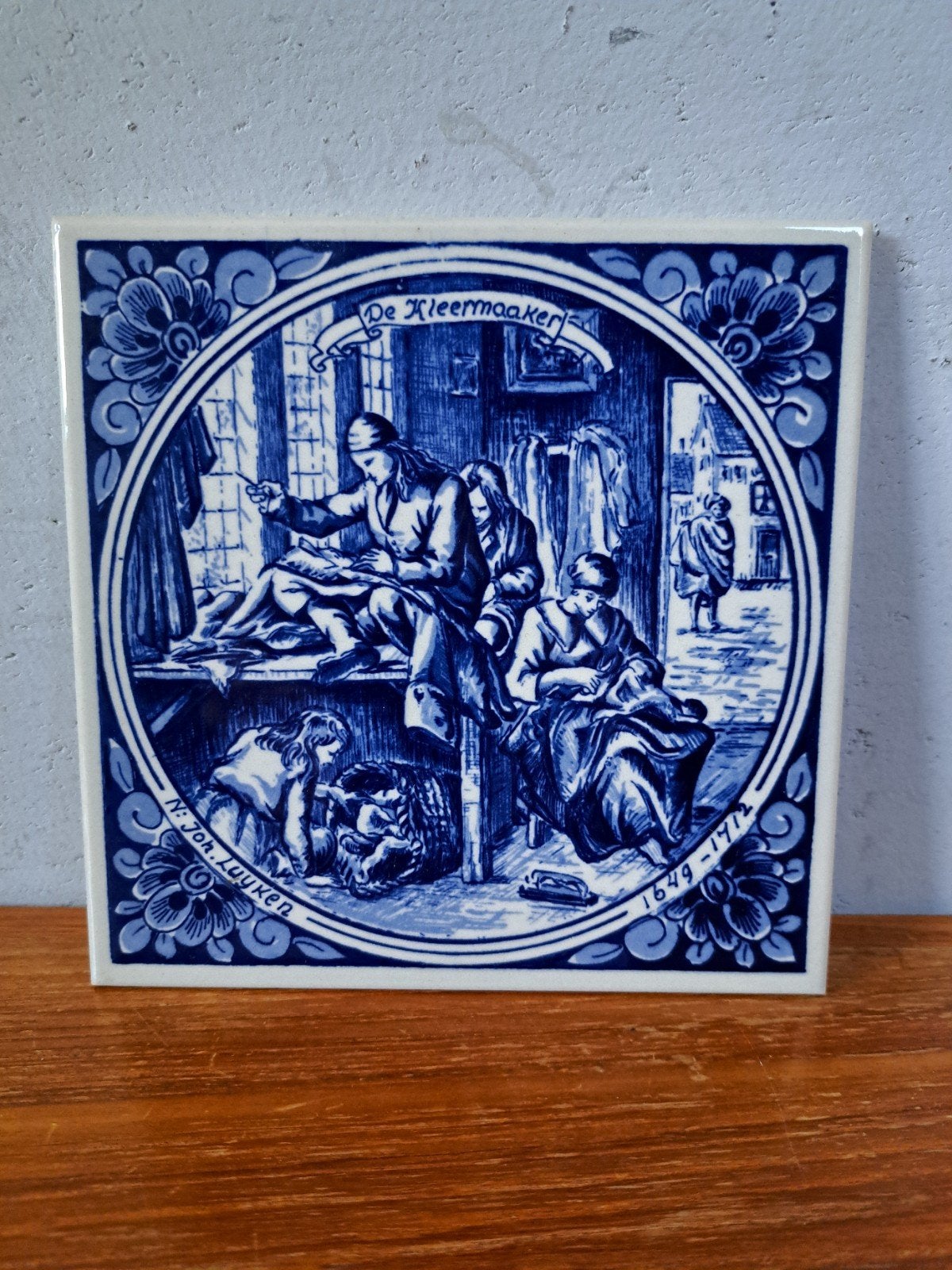 Vintage Delft blauwe beroepentegel "De Kleermaaker" keramiek, Ophalen of Verzenden