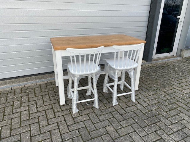 mooie bistro thonet sta tafel eiken met krukken fameg 140x70, Ophalen, Nieuw