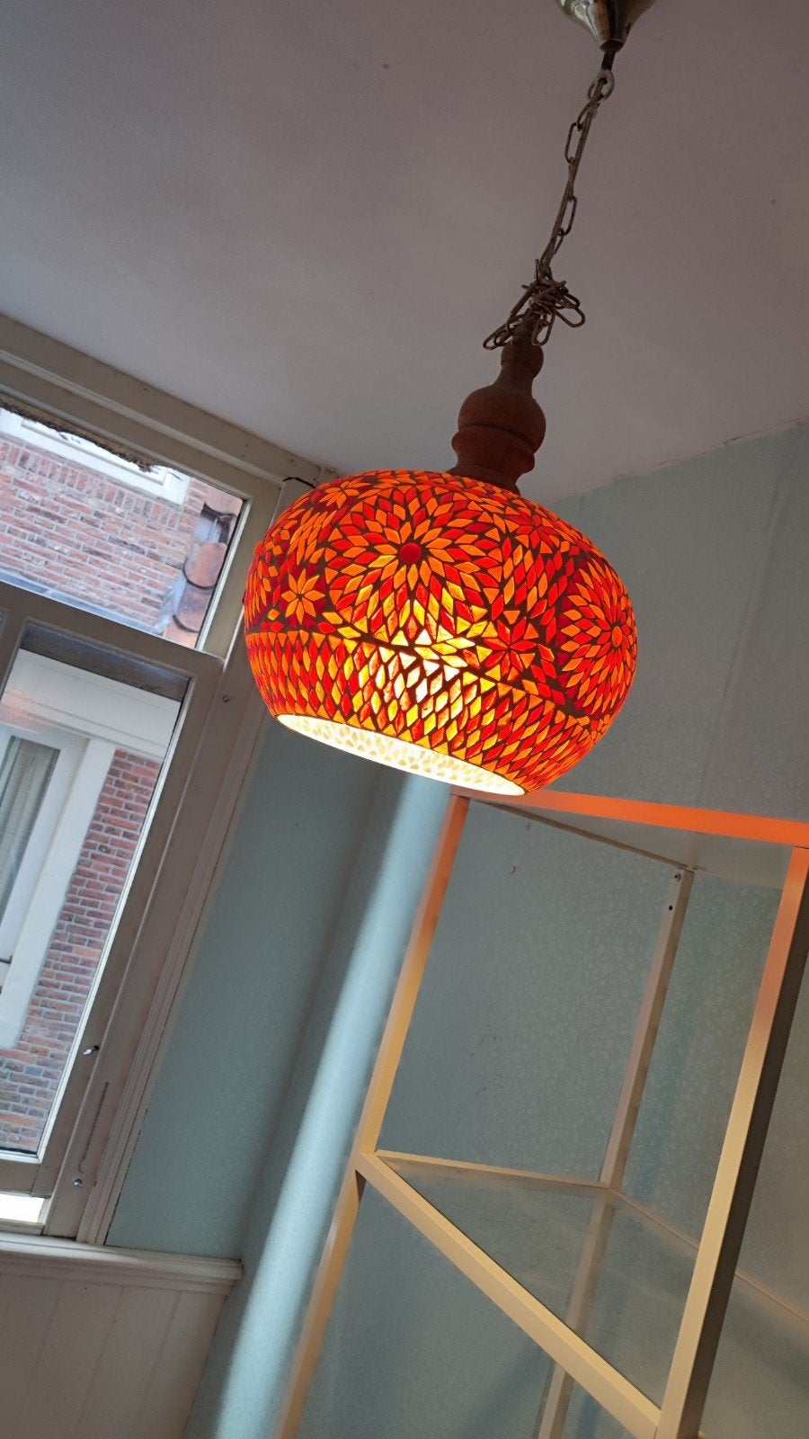 3 Unieke Indiase Mozaïek Hanglamp - Handgemaakt, Ophalen, Oosters, Bohemien, Mozaïek, E27 (groot), Zo goed als nieuw