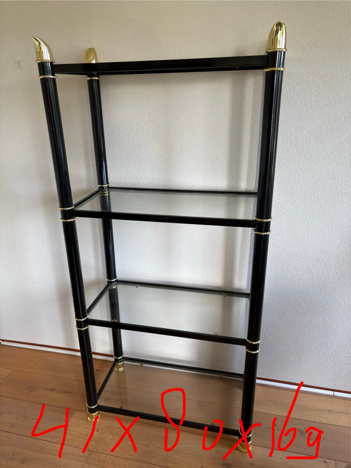 Hollywood Stijl Glazen Schappenkast Zwart/Goud, Ophalen of Verzenden, Gebruikt