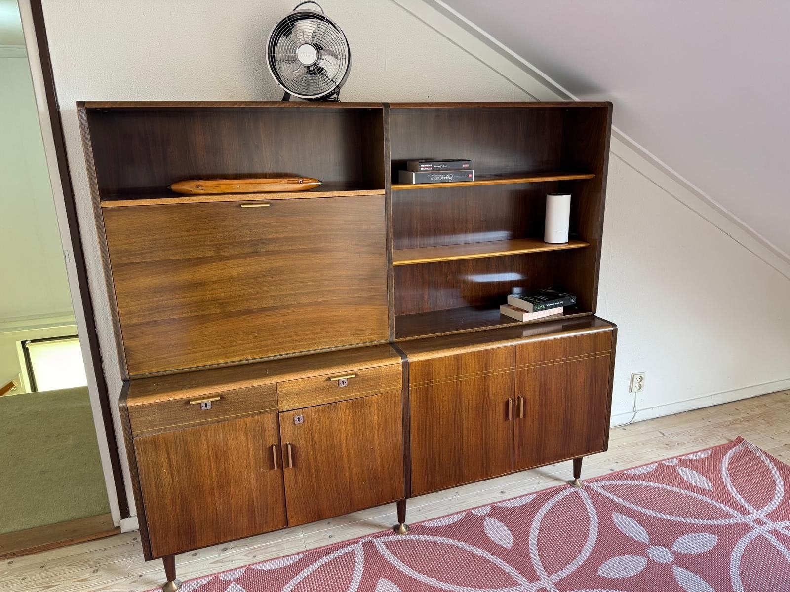 Vintage Teak Wandmeubel met Bureau en Opbergruimte, Ophalen