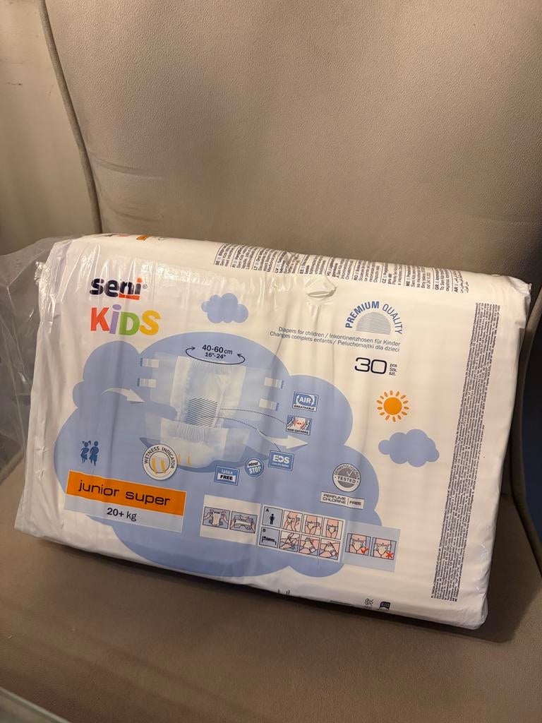Seni Kids luiers Junior Super 20+ kg (30 stuks per pak), Ophalen of Verzenden, Nieuw