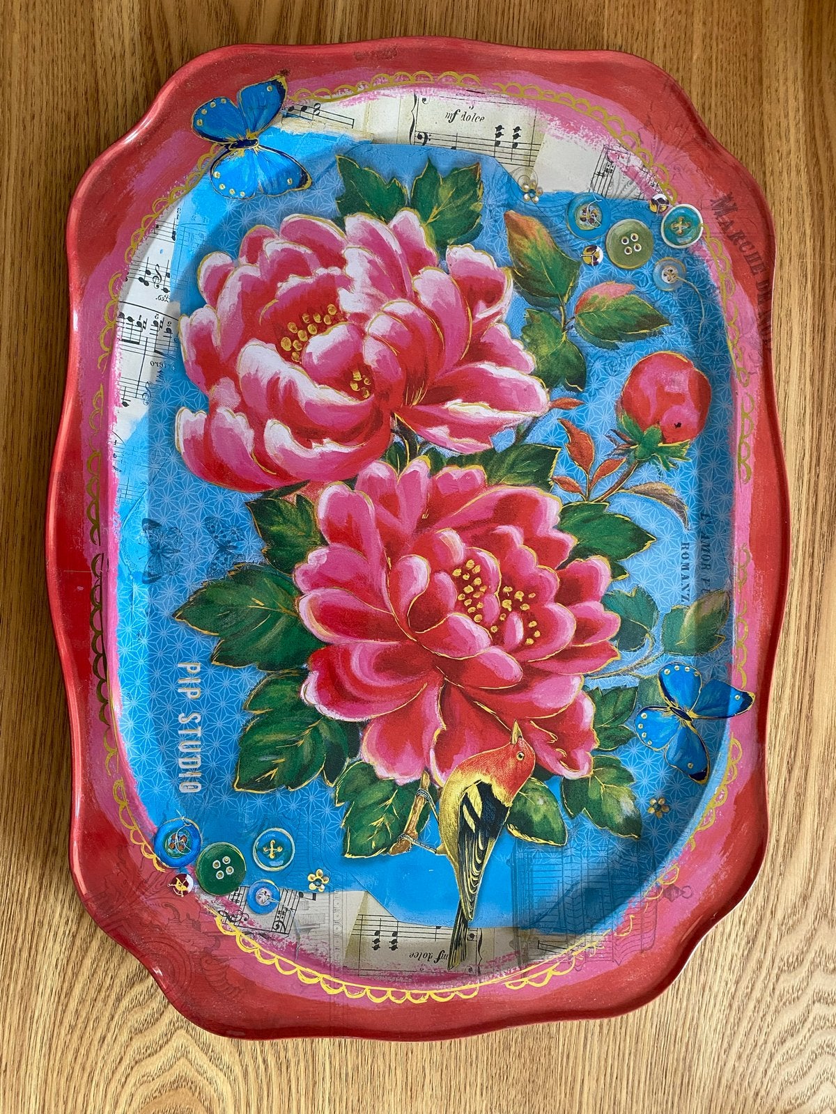 Pip Studio dienblad met bloemen en muzieknoten, Huis en Inrichting, Ophalen of Verzenden, Zo goed als nieuw, Metaal, Dienblad