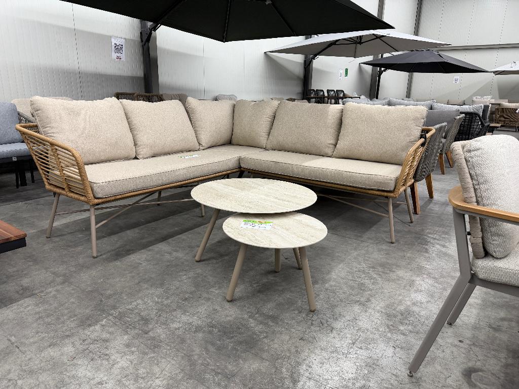 Flow/Telissa hoek loungeset | beige | 210x210cm, Tuin en Terras, Tuinsets en Loungesets, Nieuw, Loungeset, Wicker, 5 zitplaatsen
