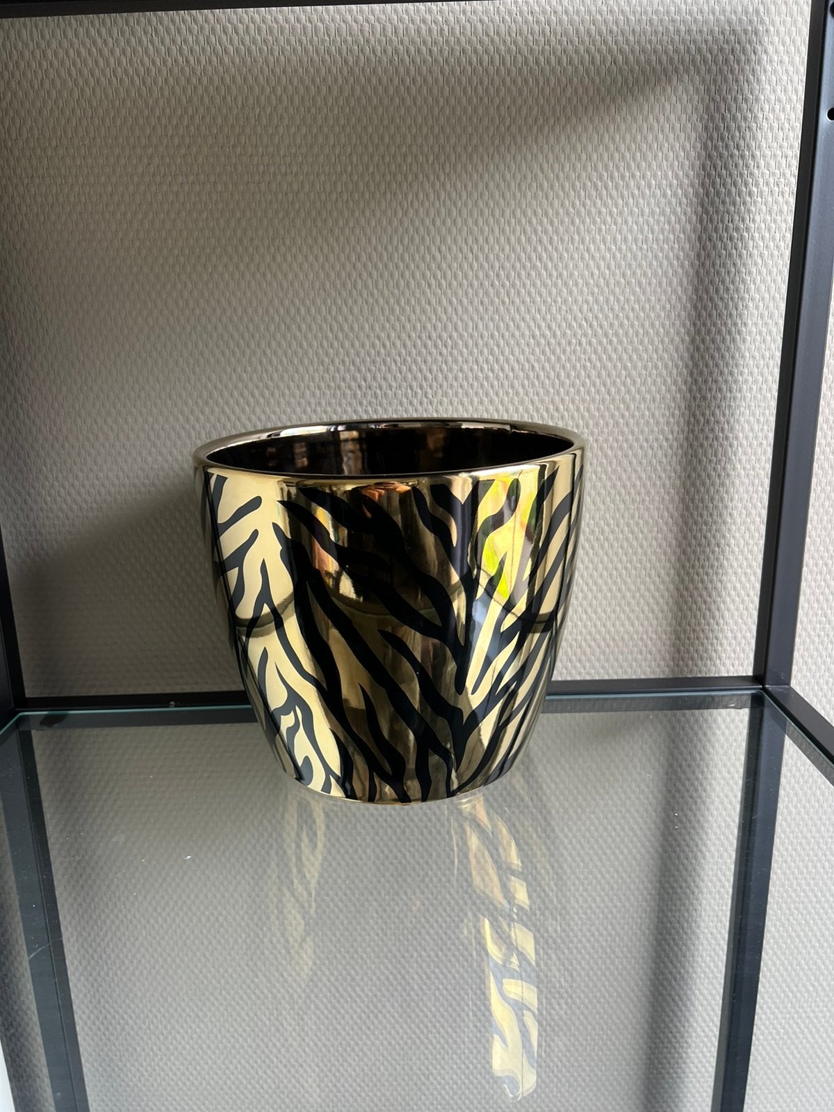 PTMD Brendy Bloempot Goud Zwart Zebra Print, Rond, Nieuw, Ophalen of Verzenden, Aardewerk