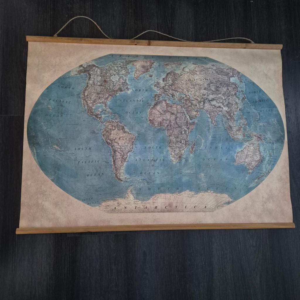 Vintage Wereldkaart op Rol - Decoratieve Wandkaart, 2000 tot heden, Wereld, Ophalen, Onbekend