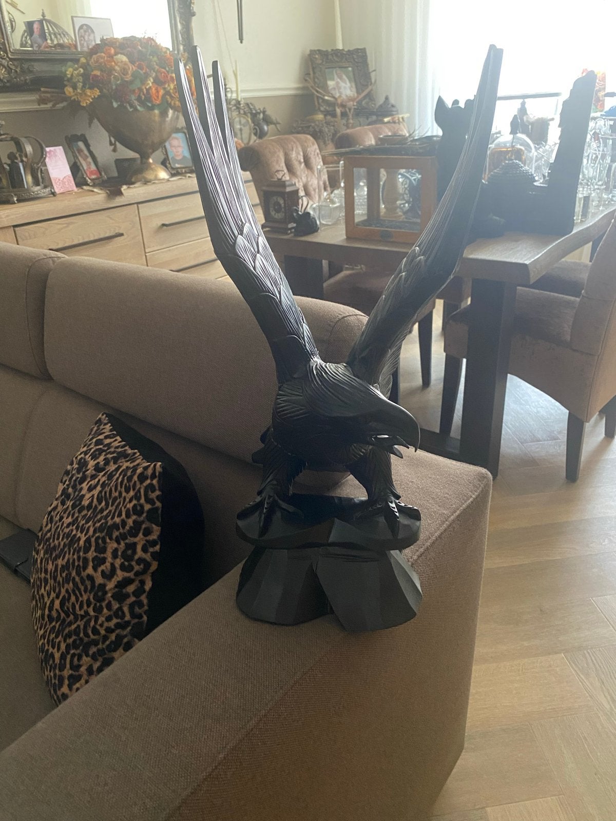 Indrukwekkende Zwarte Adelaar Sculptuur - Houtsnijwerk, Ophalen, 50 - 100 cm, Handgemaakt, Zwart
