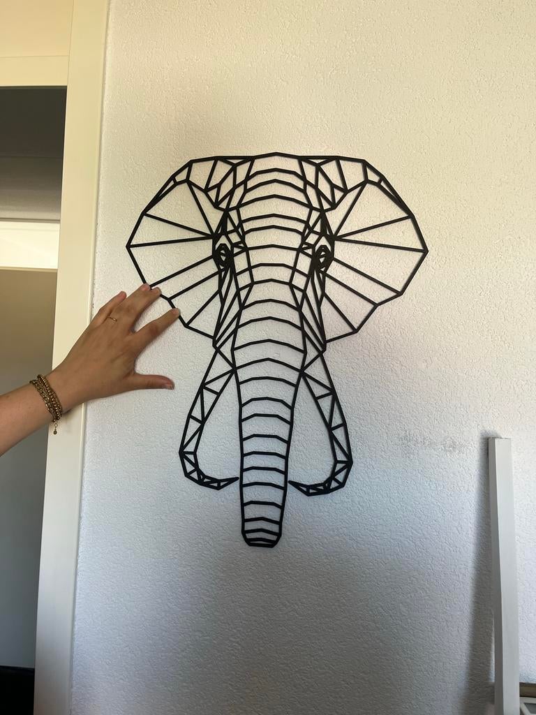 Wanddecoratie Olifant - Geometrisch Design Zwart Metaal, Metaal, Wandsculptuur, Zwart, Nieuw
