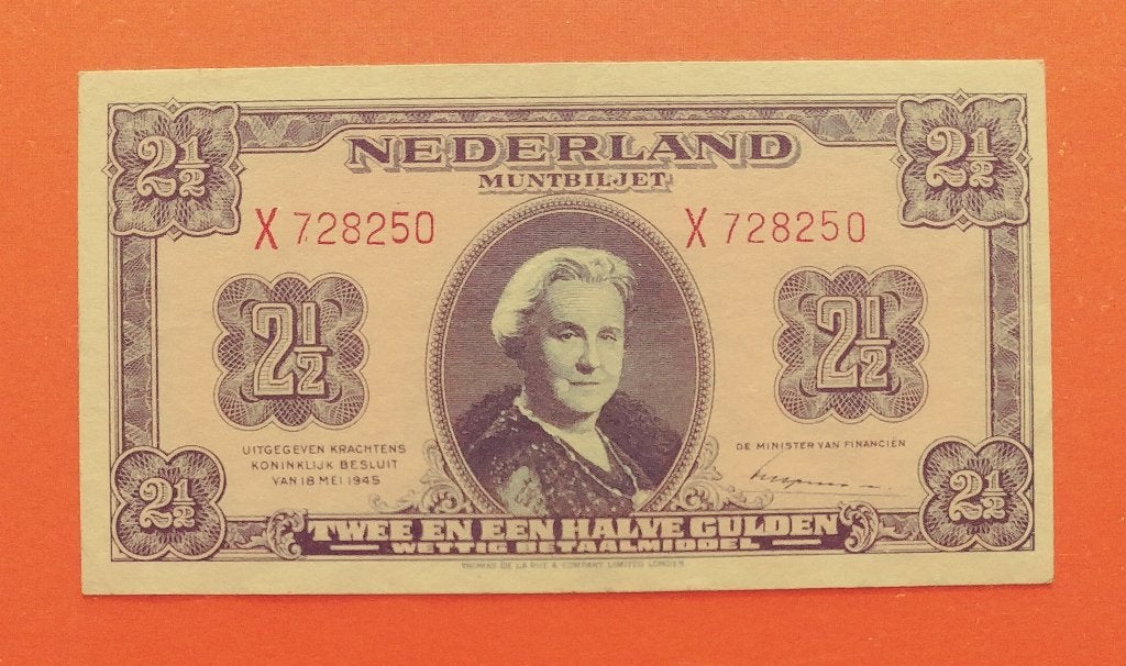 Muntbiljet 2,5 gld.1945, 1 Grote letter, cat. PL16.a2, Verzenden, 2½ gulden, Los biljet