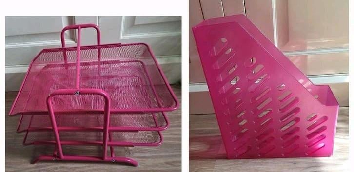 Roze bureau-organizers: brievenbak en tijdschriftenhouder, Ophalen, Zo goed als nieuw