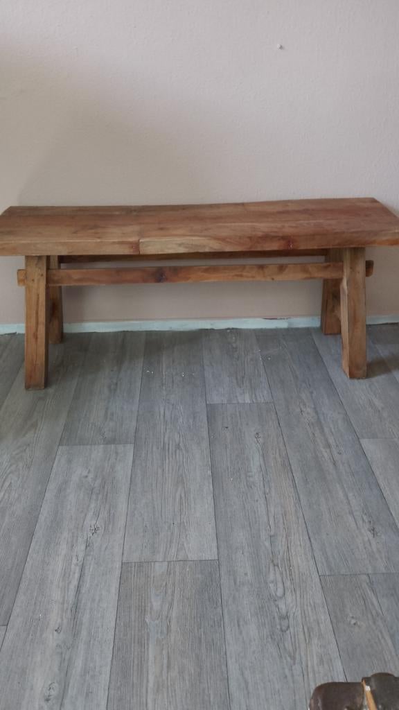 Zwaar mango houten bankje, Huis en Inrichting, Banken | Voetenbanken en Poefen, Ophalen, Zo goed als nieuw, Rechthoekig, 125 cm of meer