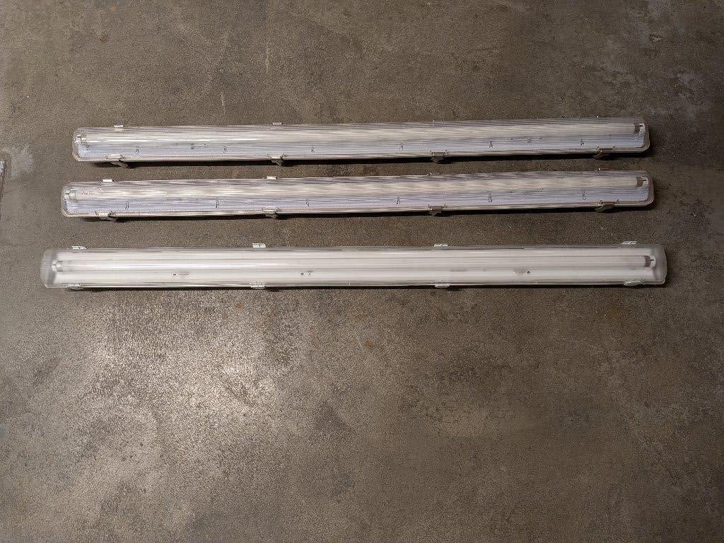 3x TL armatuur enkel 120cm + 2x TL armatuur dubbel 120cm, Ophalen, Kunststof, Gebruikt, Inclusief lichtbron