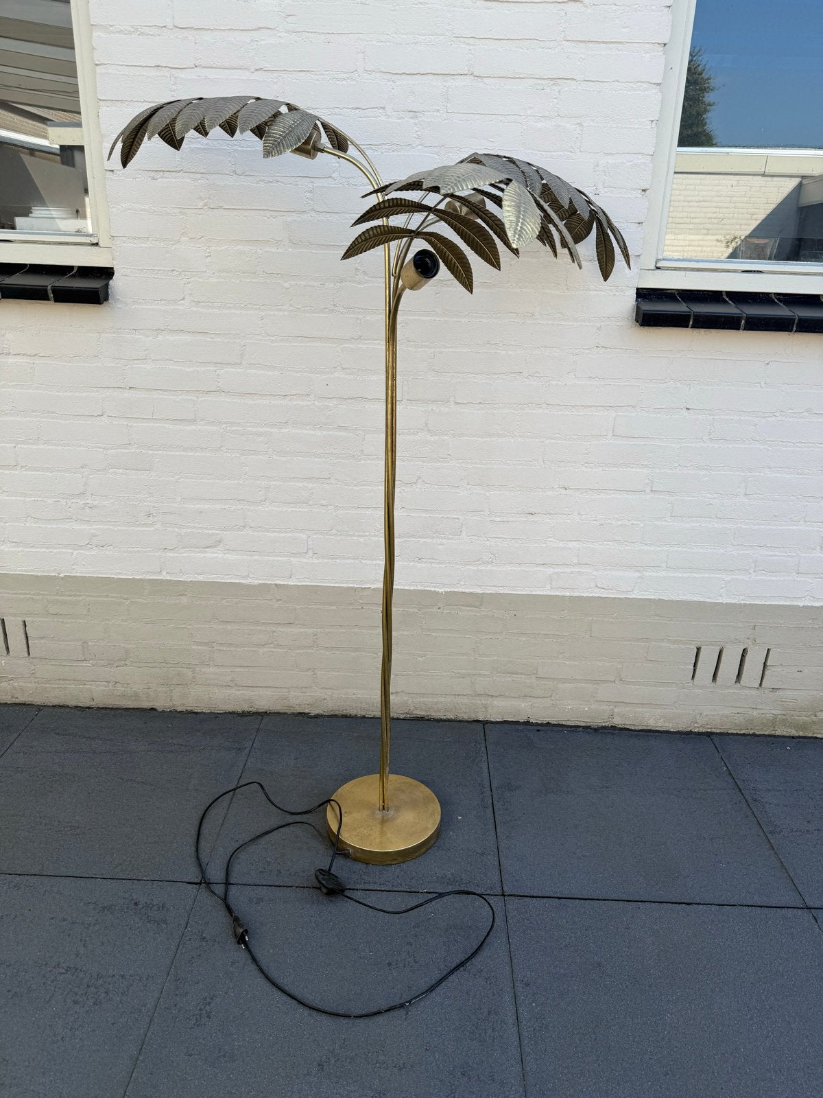 Vintage Palmboom Vloerlamp - Messing - Hollywood Regency, Ophalen, Gebruikt, E14 (klein), Metaal