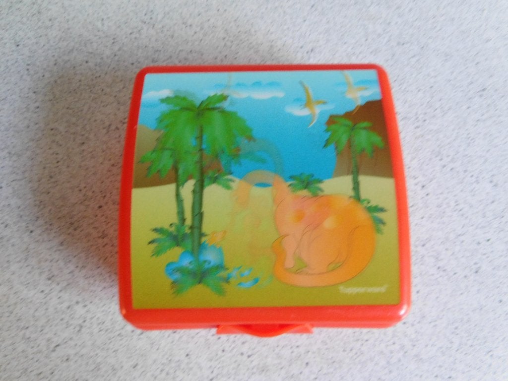 Tupperware Snackie Snackbox 14x12x5,5 cm. Dino Rood, Huis en Inrichting, Keuken | Tupperware, Ophalen of Verzenden, Zo goed als nieuw