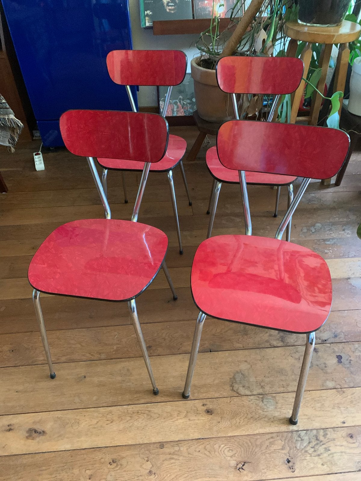 Set van 4 vintage Formica stoelen - rood met chroom, Ophalen