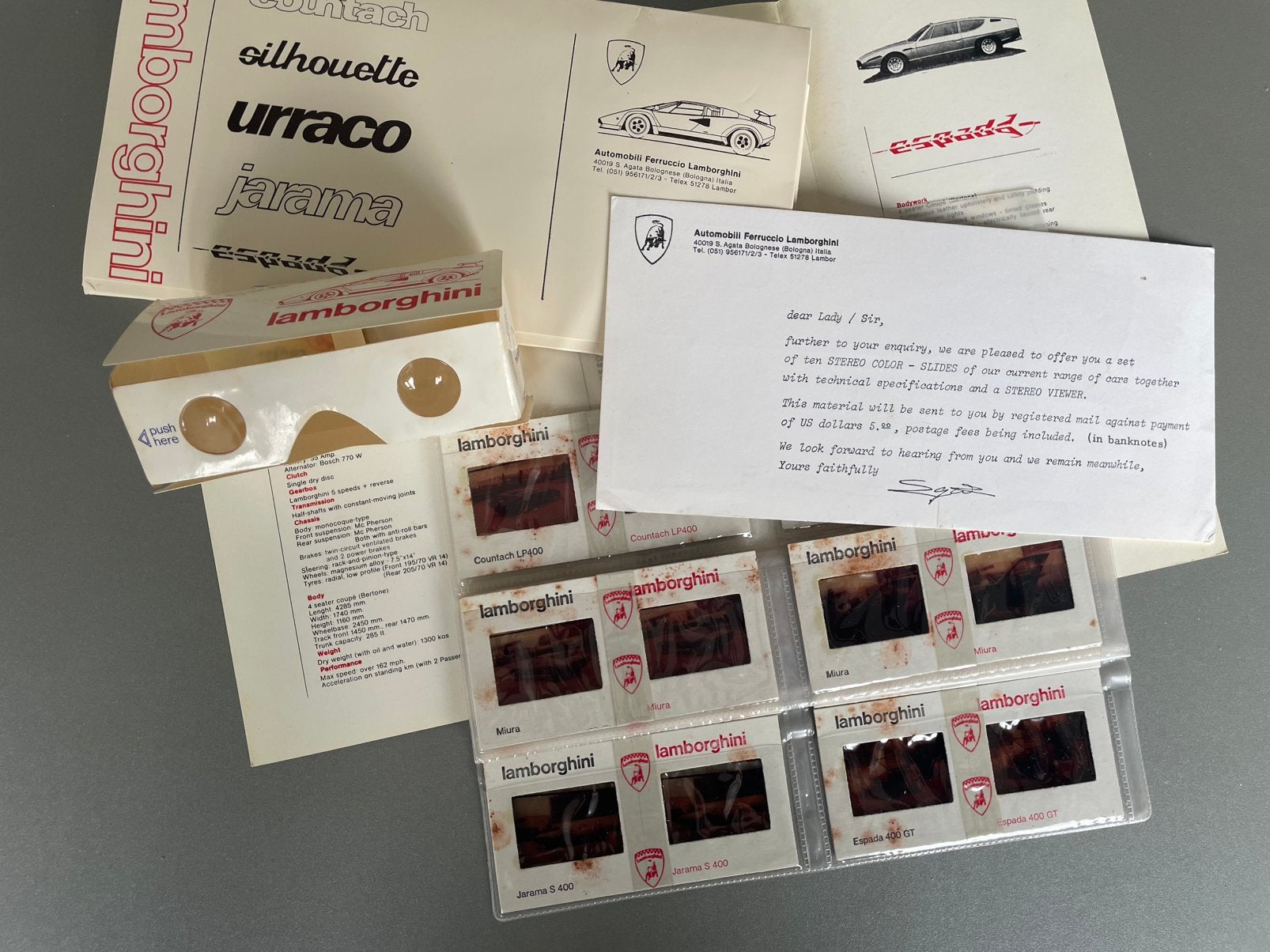 Infoset Lamborghini 1978 met folder, dia’s en stereo-kijker, Ophalen of Verzenden, Gelezen, Overige merken