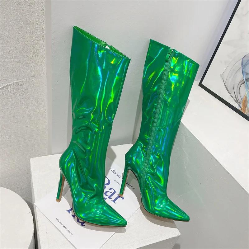 Groene glimmende hoge dames laarzen, Verzenden, Nieuw, Groen, Hoge laarzen