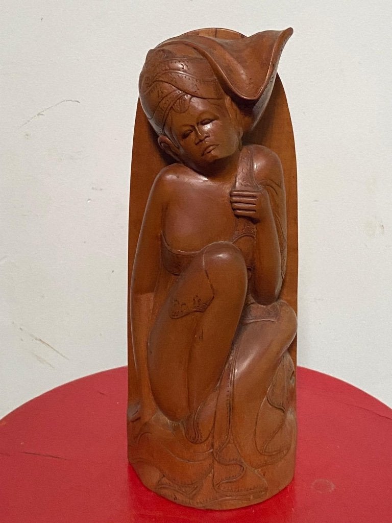 Balinese houtsculptuur, zittende vrouw met hoofdtooi, Antiek en Kunst, Kunst | Beelden en Houtsnijwerken, Houtsnijwerk, Verzenden