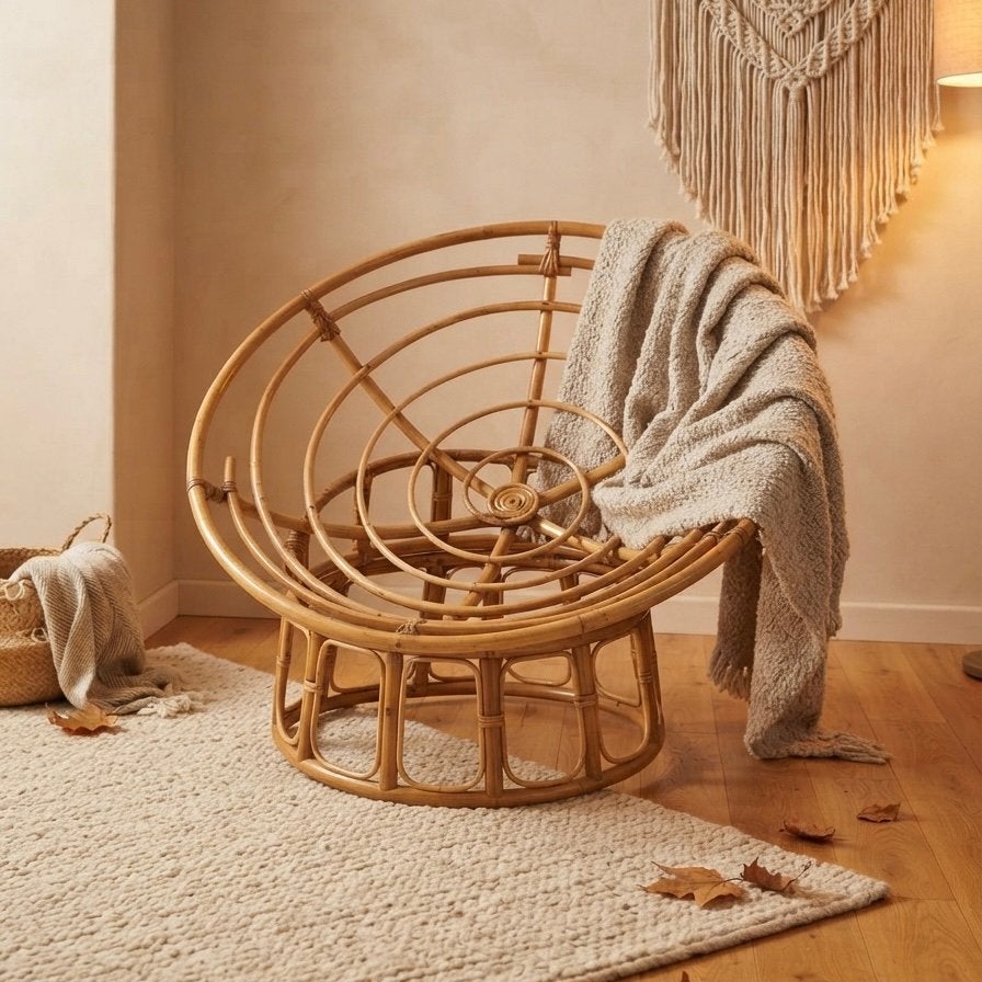 Papasan stoel frame (zonder kussen) 100cm, Ophalen, Gebruikt, Bruin, Riet of Rotan