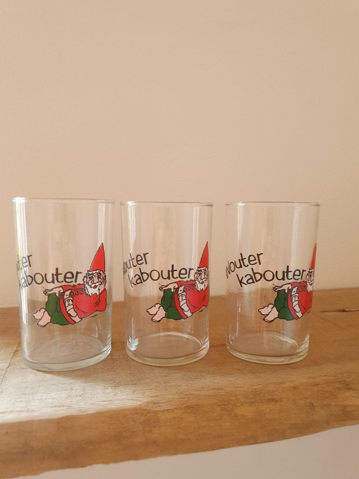 Set van 3 Wouter Kabouter glazen, Glas of Glazen, Gebruikt, Ophalen of Verzenden, Glas