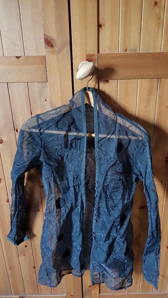 Zwart doorzichtig blousje met polka dots, maat S, Ophalen of Verzenden, Gedragen, Maat 36 (S), Zwart