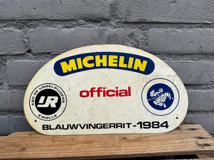 Vintage Michelin Reclamebord - Blauwvingerrit 1984, Verzamelen, Ophalen, Reclamebord, Gebruikt, .