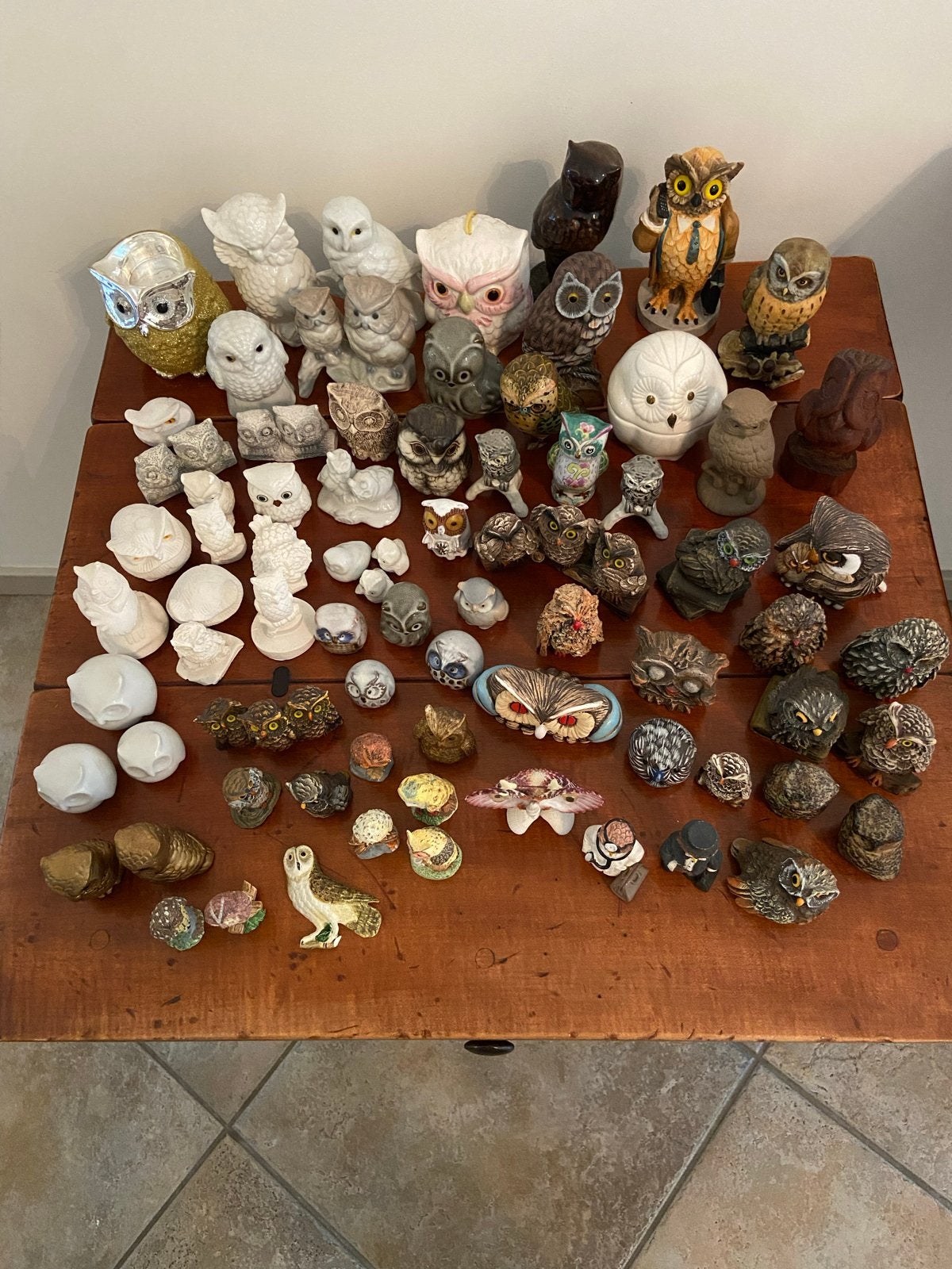 Grote verzameling uilen beeldjes in diverse materialen, Ophalen, Gebruikt, Vogel, Beeldje of Figuurtje