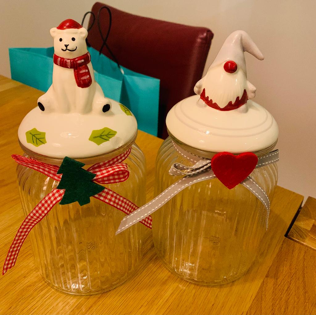 Set of 2 Christmas Cookie Jars - 22cm High, Ophalen, Gebruikt, Overige typen, Glas