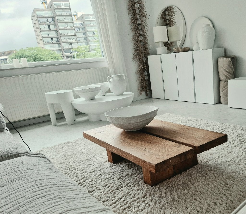 Massief eikenhouten Japandi salontafel WoonTheater Westwing, Ophalen, 100 tot 150 cm, Aura Peeperkorn sober Hoffz Zara Sissy Eleonora