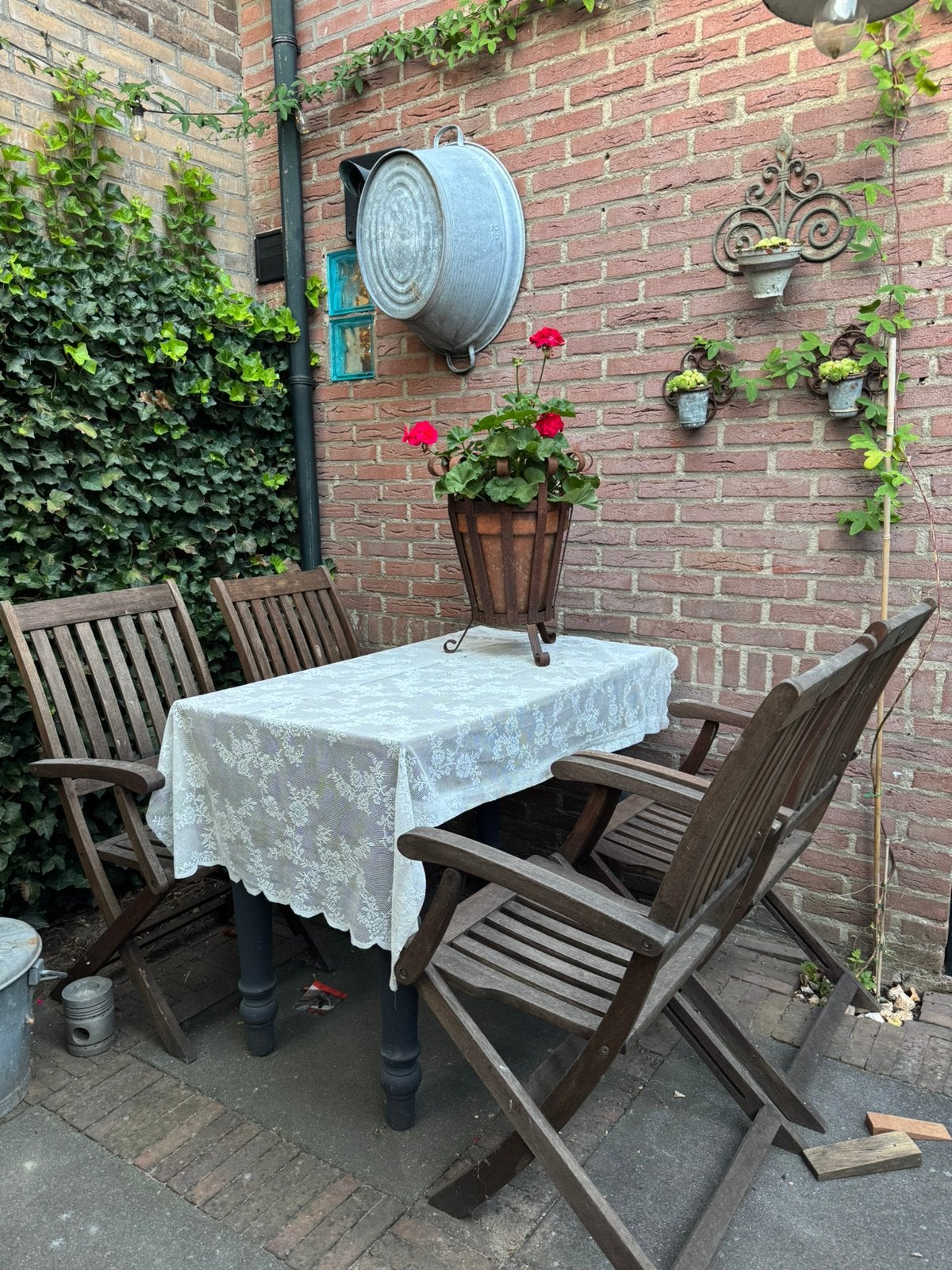 4 teak houten stoelen, Ophalen, Gebruikt, Teakhout