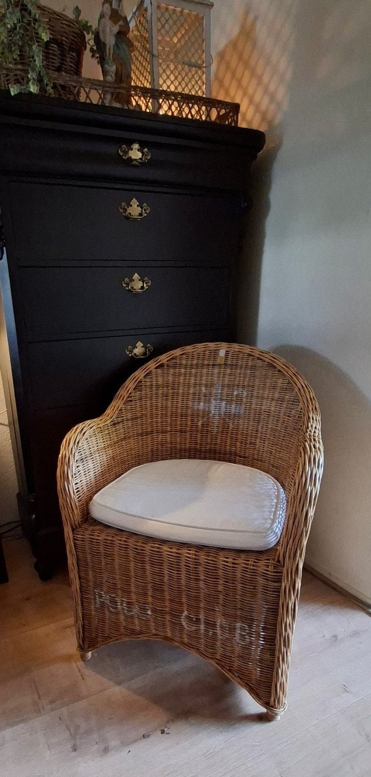 Riviera maison landelijke rattan fauteuil shabby 
gebruikt m, Ophalen, Gebruikt, Bruin, Eén