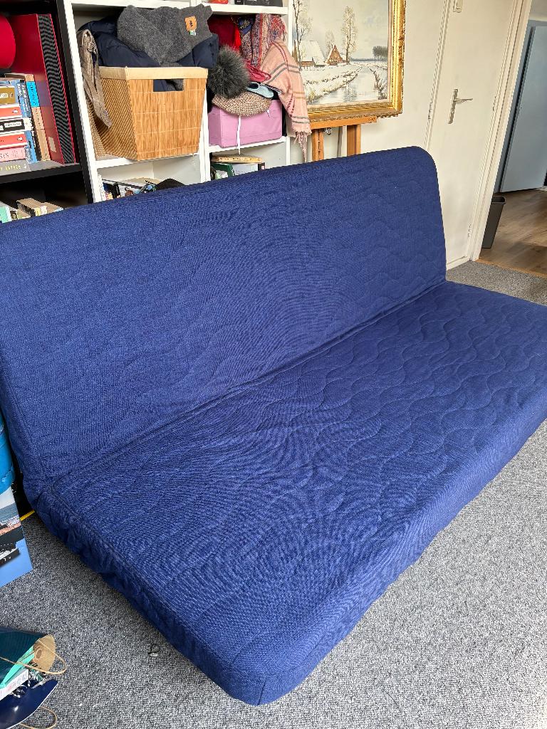 3-zits slaapbank, met foammatras, blauw, Ophalen, Blauw, Tweepersoons, 140 cm
