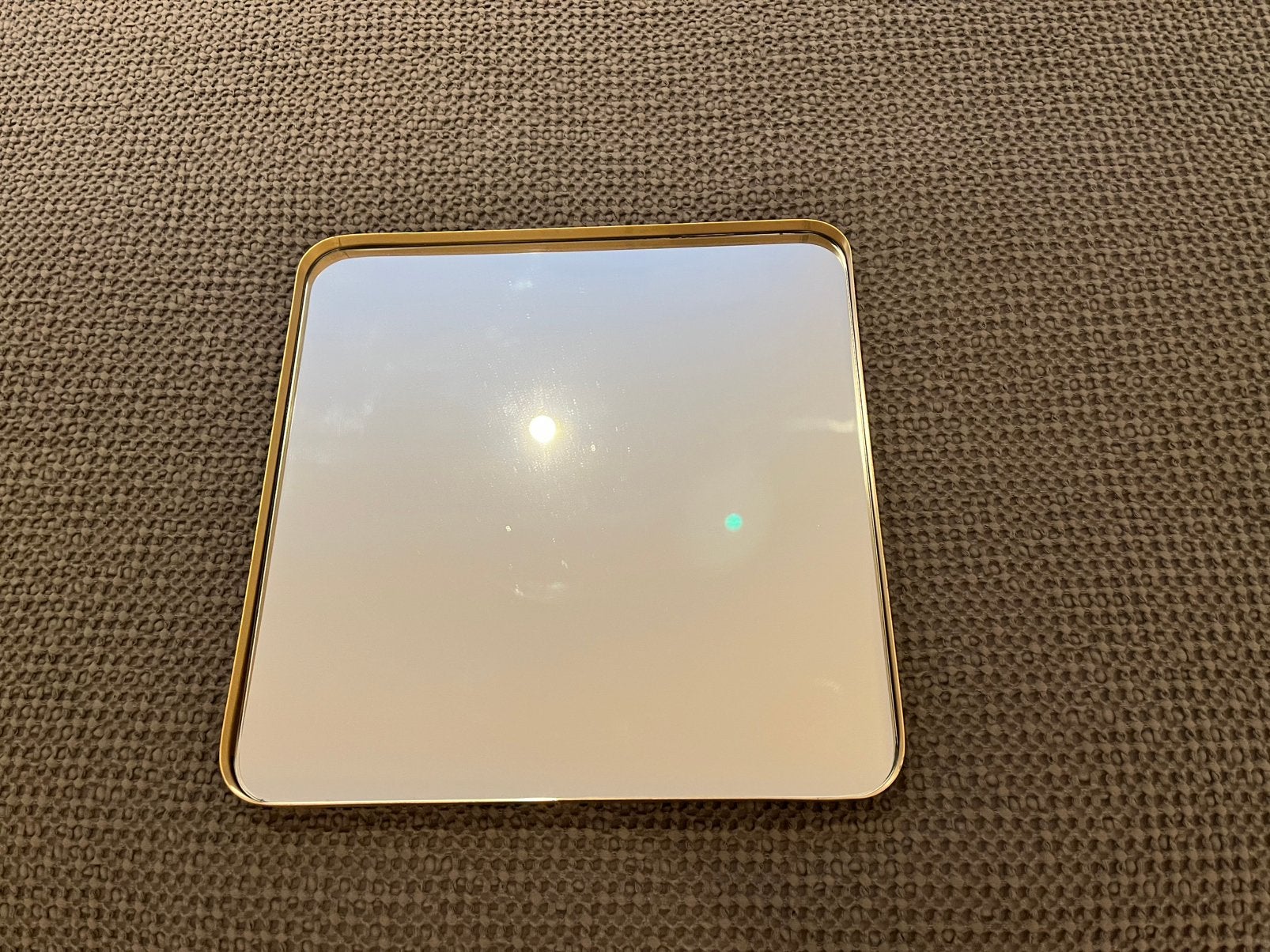 Scandi style spiegel 40x40 met mat gouden metalen rand, Huis en Inrichting, Ophalen, Minder dan 50 cm, Rond, Zo goed als nieuw