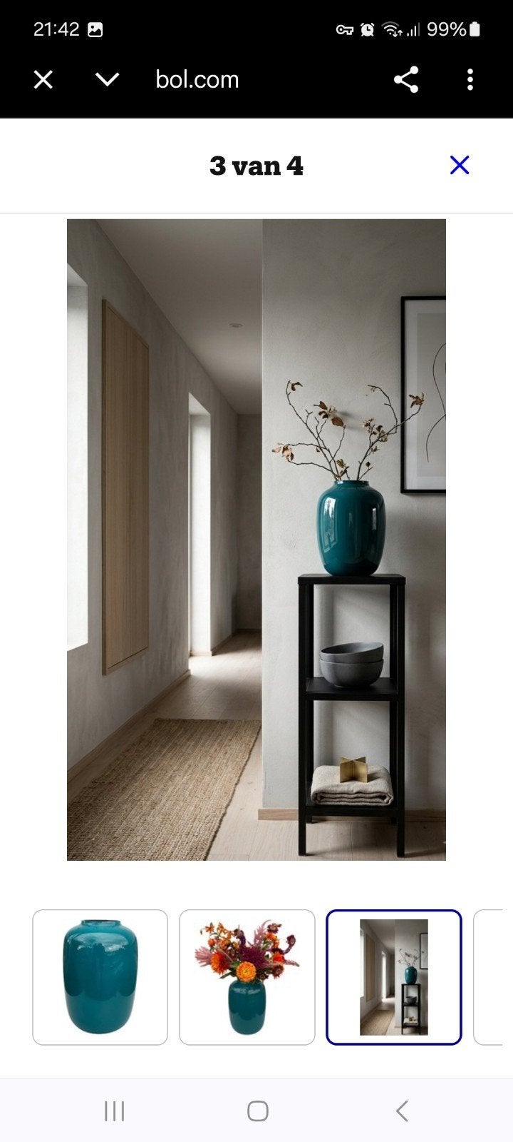 Grote groen/blauwe  Vaas - 45 cm Hoog, Huis en Inrichting, Ophalen, Zo goed als nieuw, Blauw, Overige materialen