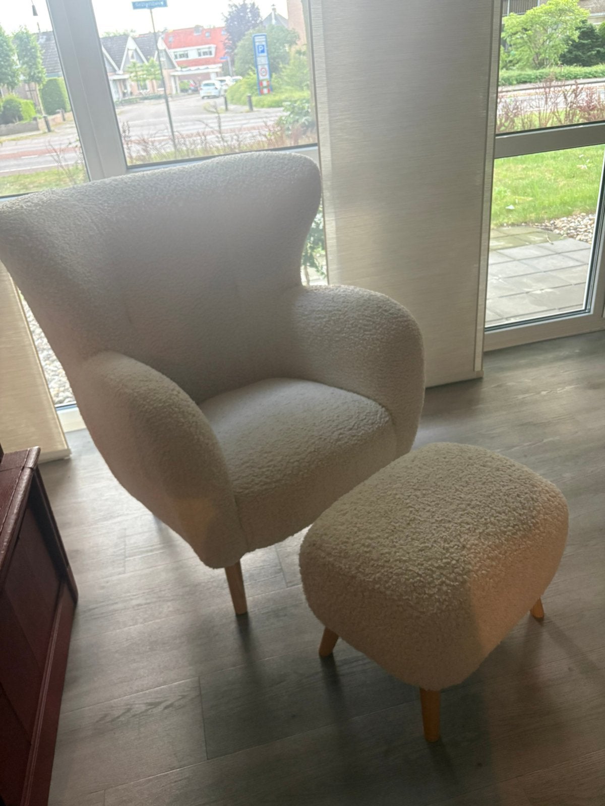 Jysk teddy fauteuil + hocker (nieuwprijs 175 euro), Ophalen, 75 tot 100 cm, Zo goed als nieuw, 75 tot 100 cm