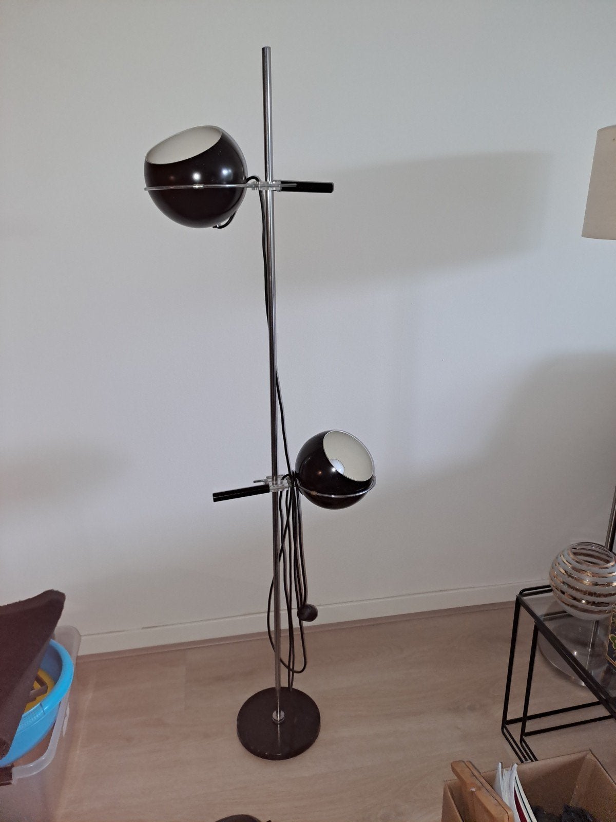 Vintage Gepo vloerlamp met twee verstelbare spots, Ophalen, Gebruikt, Vintage, Industrieel, E27 (groot)