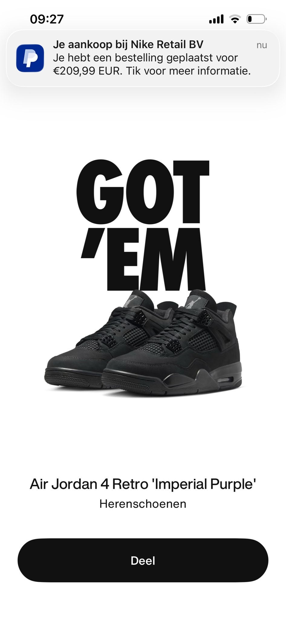 Jordan 4 Retro Black Cat - Maat 46, Ophalen of Verzenden, Nieuw, Zwart, Sneakers of Gympen