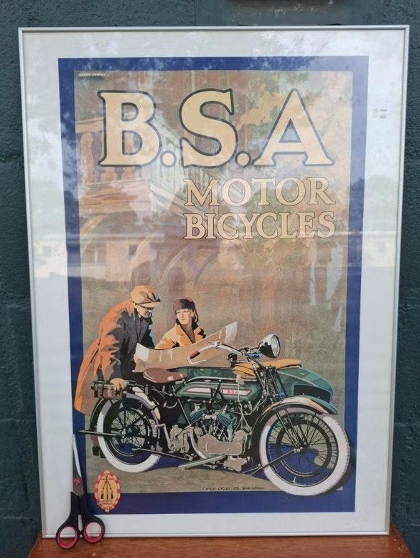 Vintage BSA Motorfietsen - Poster ingelijst, Verzamelen, Posters, Ophalen, Zo goed als nieuw, A1 t/m A3
