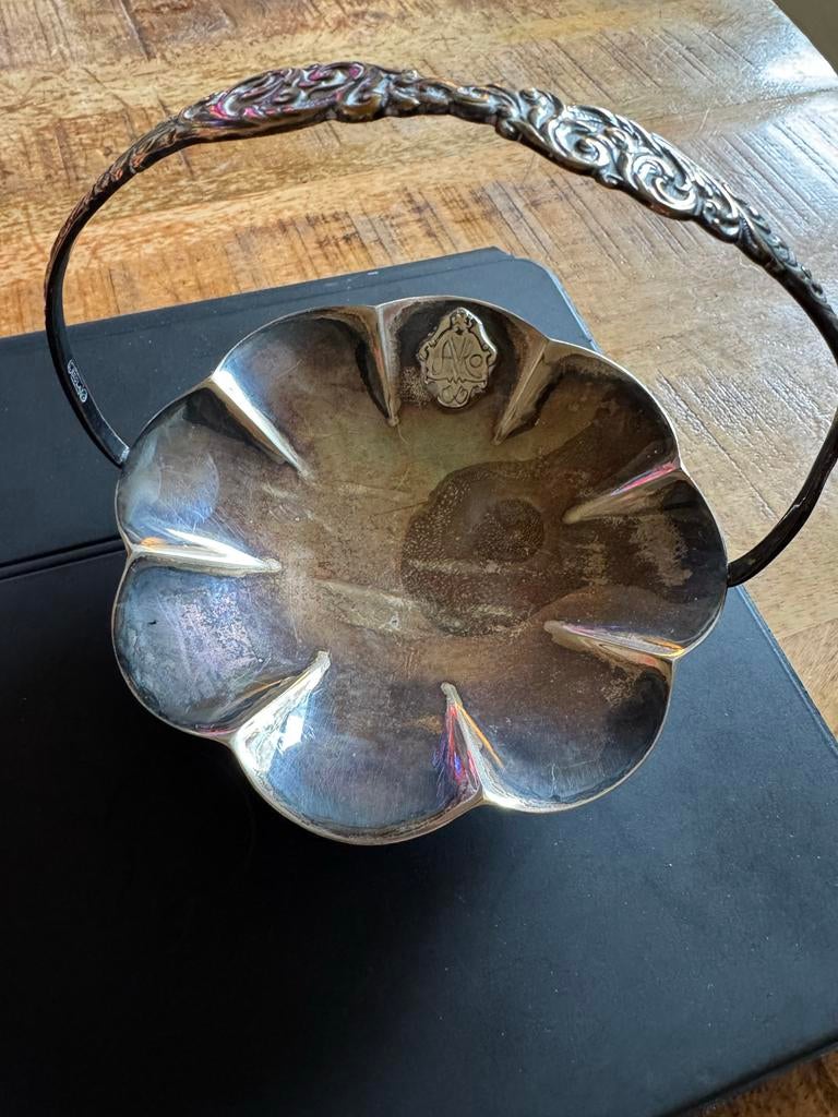 Avro Antieke verzilverde schaal met handvat - Sola 90, Antiek en Kunst, Antiek | Goud en Zilver, Verzenden, Zilver
