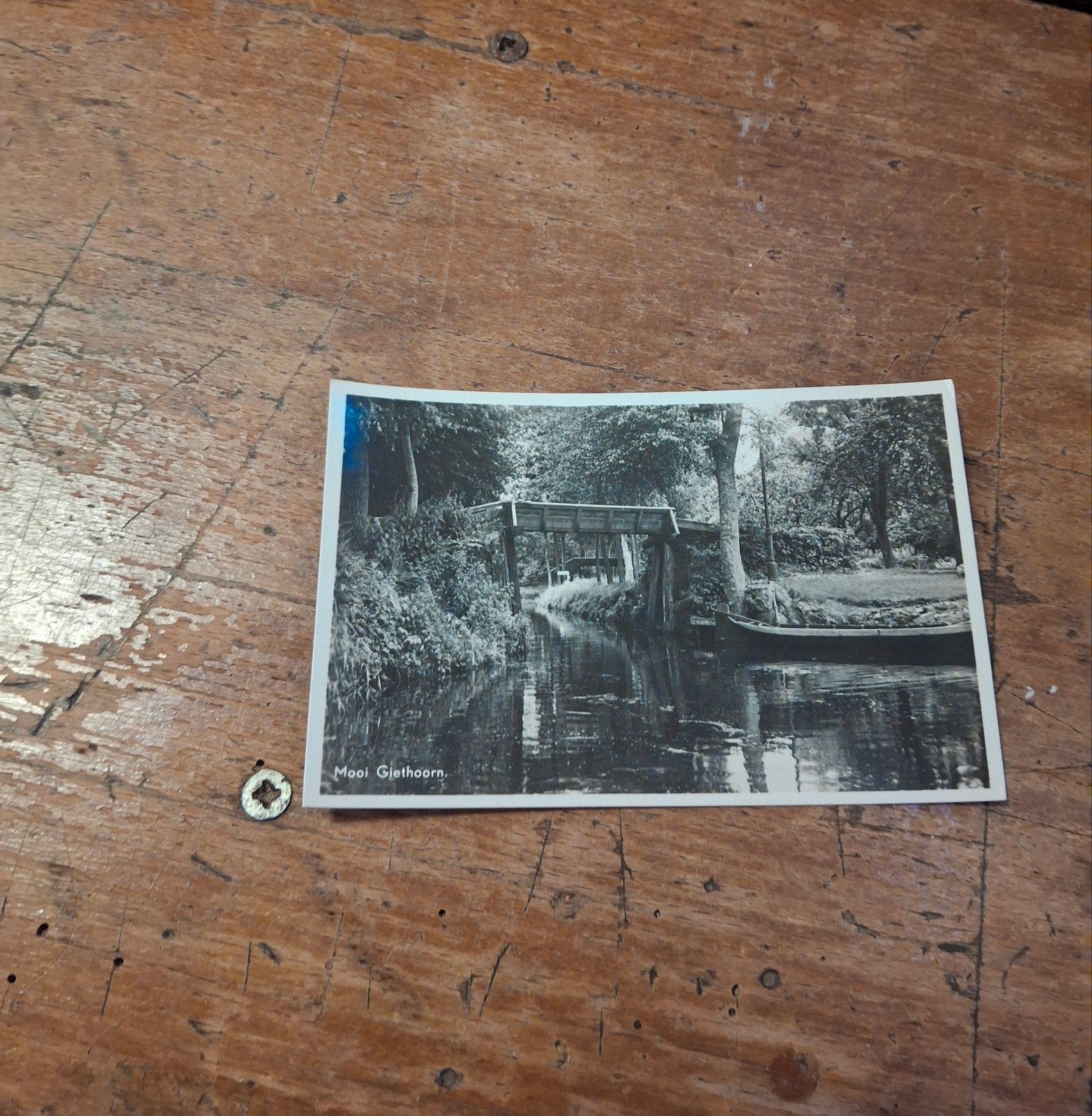 Oude Ansichtkaart Giethoorn - Zwart-wit Foto, Verzamelen, Ophalen of Verzenden, 1940 tot 1960, Ongelopen, Overijssel