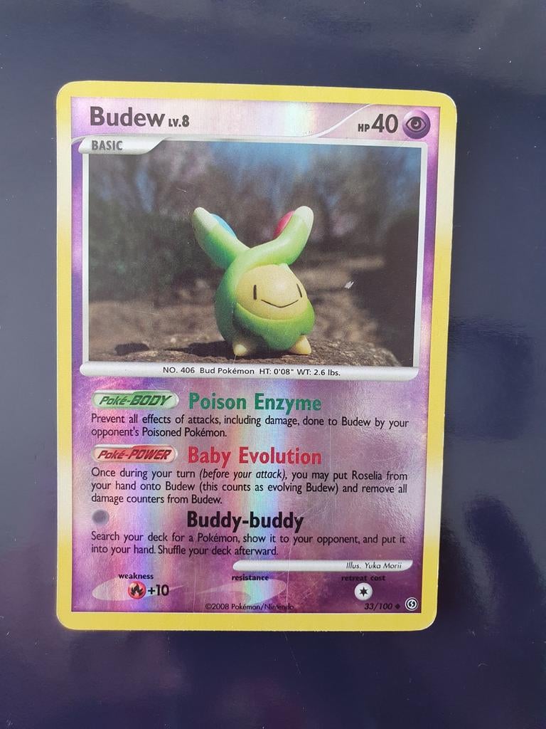 Budew 33/100 reverse holo pokemon kaart, Ophalen of Verzenden, Zo goed als nieuw