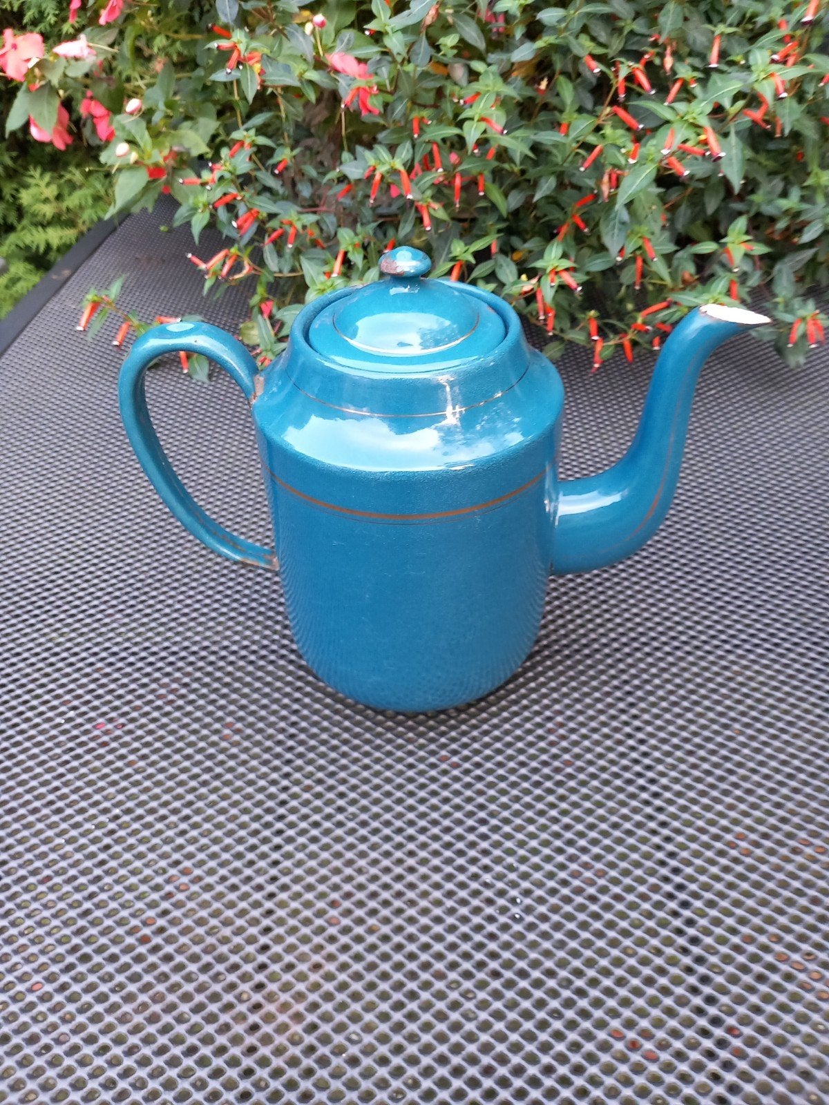 Petrolblauw emaille koffiekan, Ophalen of Verzenden