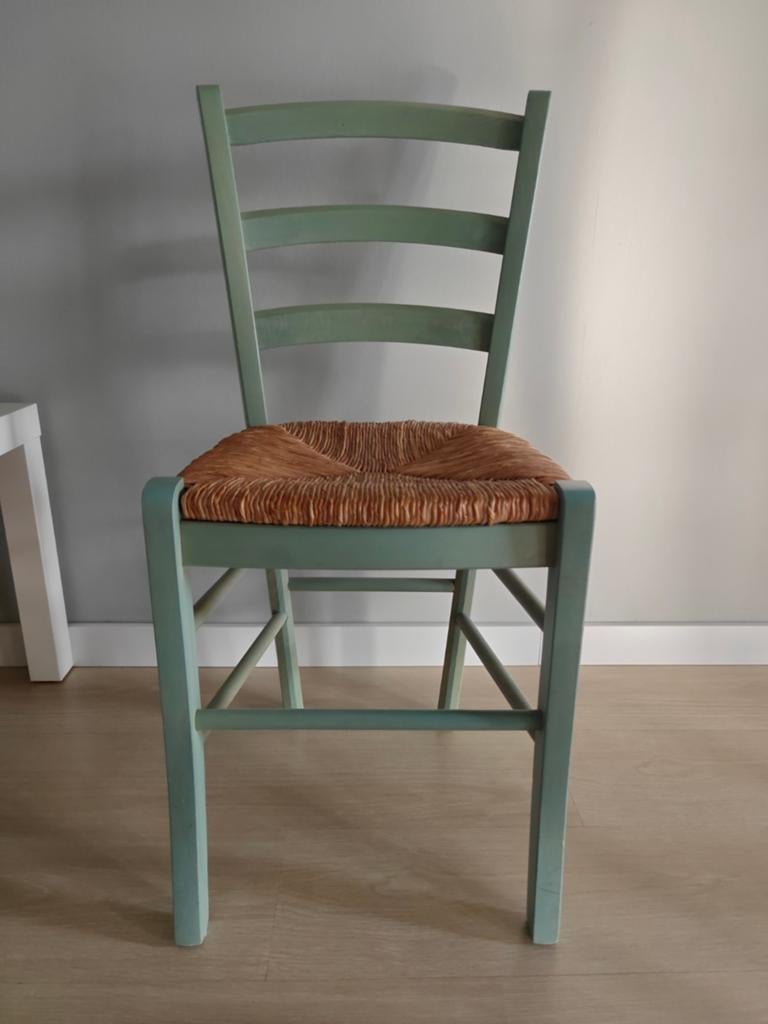 Groene stoel met rieten zitting - 38x38 cm, Huis en Inrichting, Stoelen, Ophalen