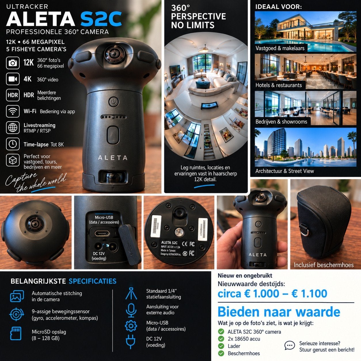 ALETA S2C Professionele 360 Camera - 12K/66MP, Nieuwstaat, Ophalen of Verzenden