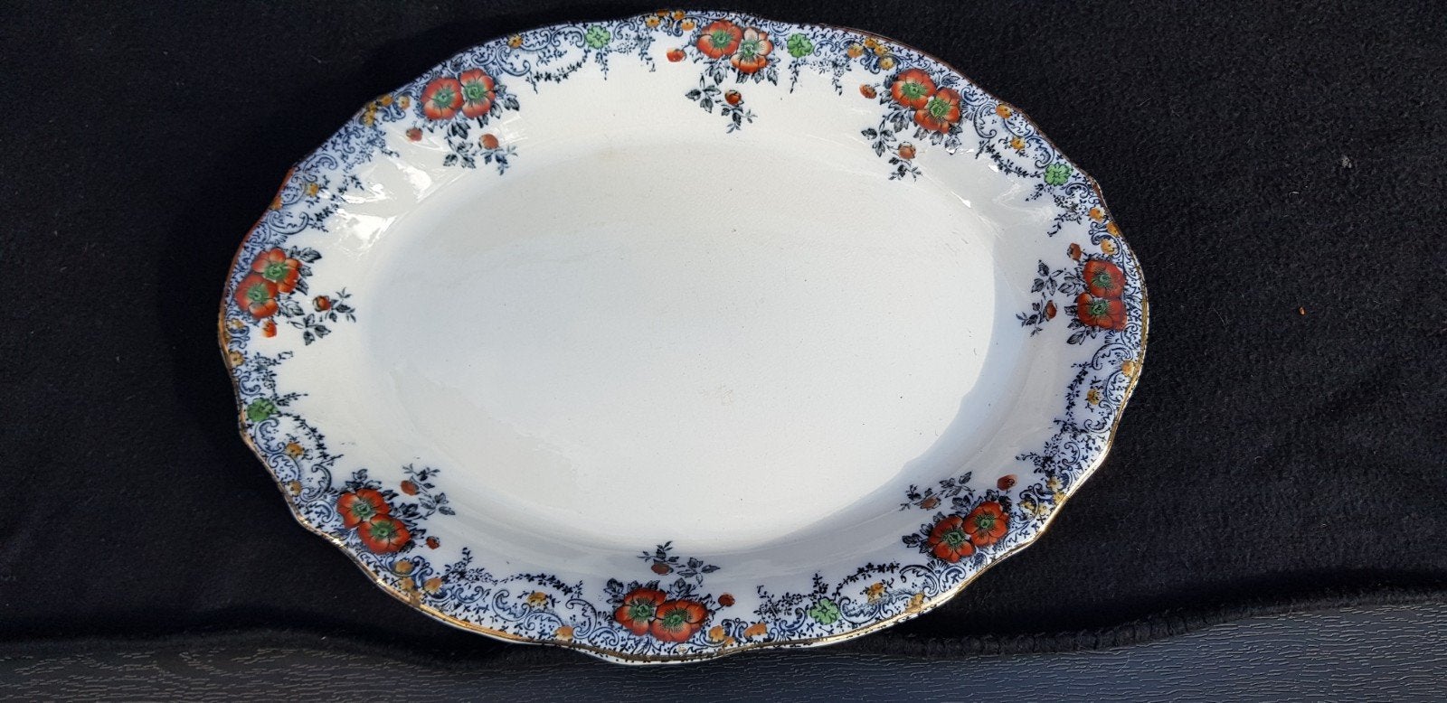 Antieke ovale schaal met bloemmotief - Staffordshire, Antiek en Kunst, Ophalen