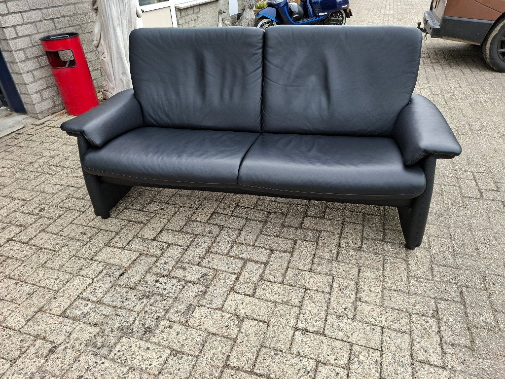 nieuwstaat zwart rundleren 3 zits bank nieuwstaat senioren, Ophalen, Gebruikt, 75 tot 100 cm, Leer