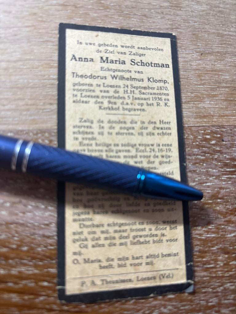 Schotman Anna 1870 Loenen 1936 x Klomp - E00445 -, Ophalen of Verzenden, Bidprentje